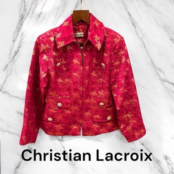 Christian Lacroix LUXE Auth 12 US 40 EU Red Gold Brocade Suit Jacket Skirt Coat - Picture 1 of 4
